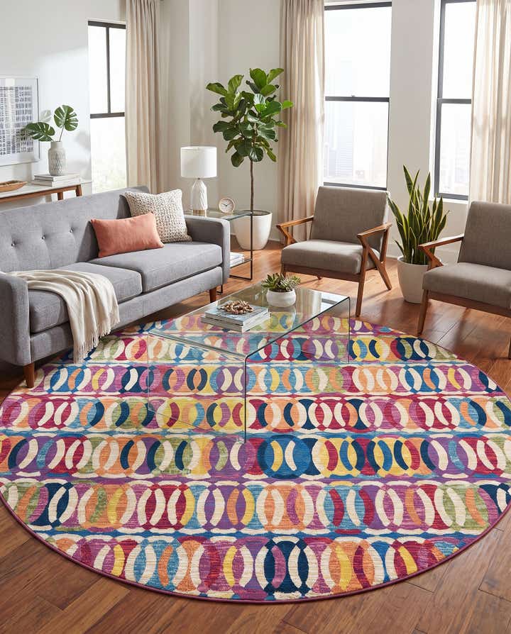 7' 10 x 7' 10 Easy-Clean Modern Indoor / Outdoor Round Rug
