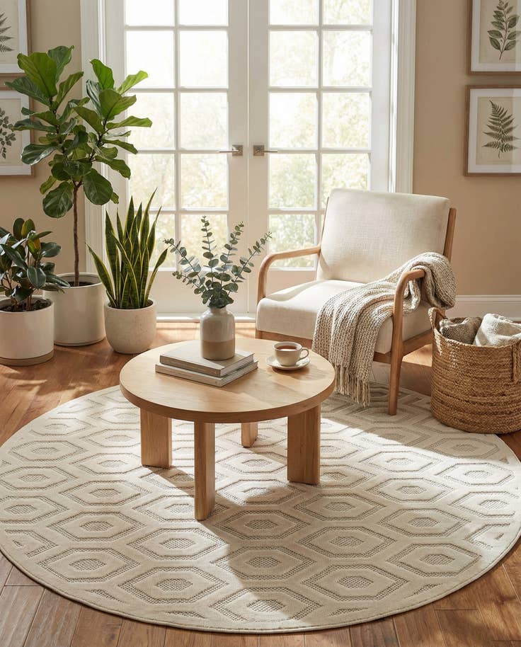 Detail image of 7' x 7' Easy-Clean Trellis Textured Indoor / Outdoor Round Rug