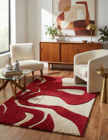 Red and Ivory Handtufted Wool Rug
