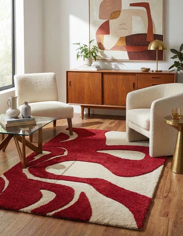 Red and Ivory Handtufted Wool Rug