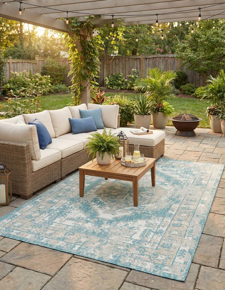 Detail image of  6' x 9'  Washable Traditional Indoor / Outdoor Rug