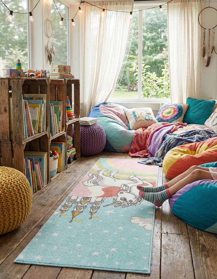 Detail image of 2' 2 x 6' Unicorn Whimsy Kids Runner Rug