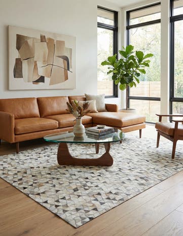 5' 1 x 8' Cowhide Leather Rug