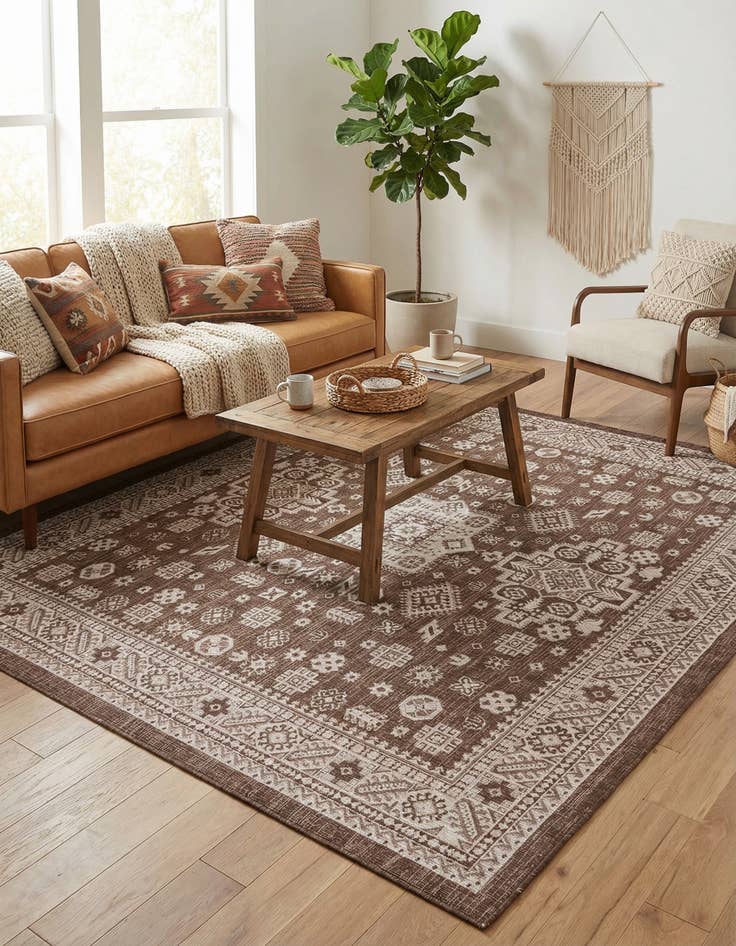 Detail image of 10' x 10'  Washable Aztec Indoor / Outdoor Square Rug