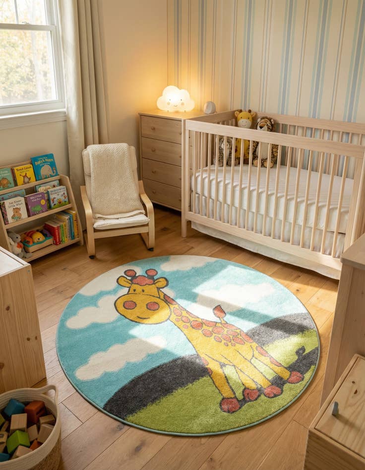 Detail image of 6' 1 x 6' 1 Giraffe Whimsy Kids Round Rug