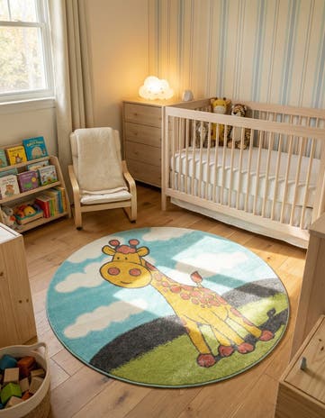 6' 1 x 6' 1 Giraffe Whimsy Kids Round Rug
