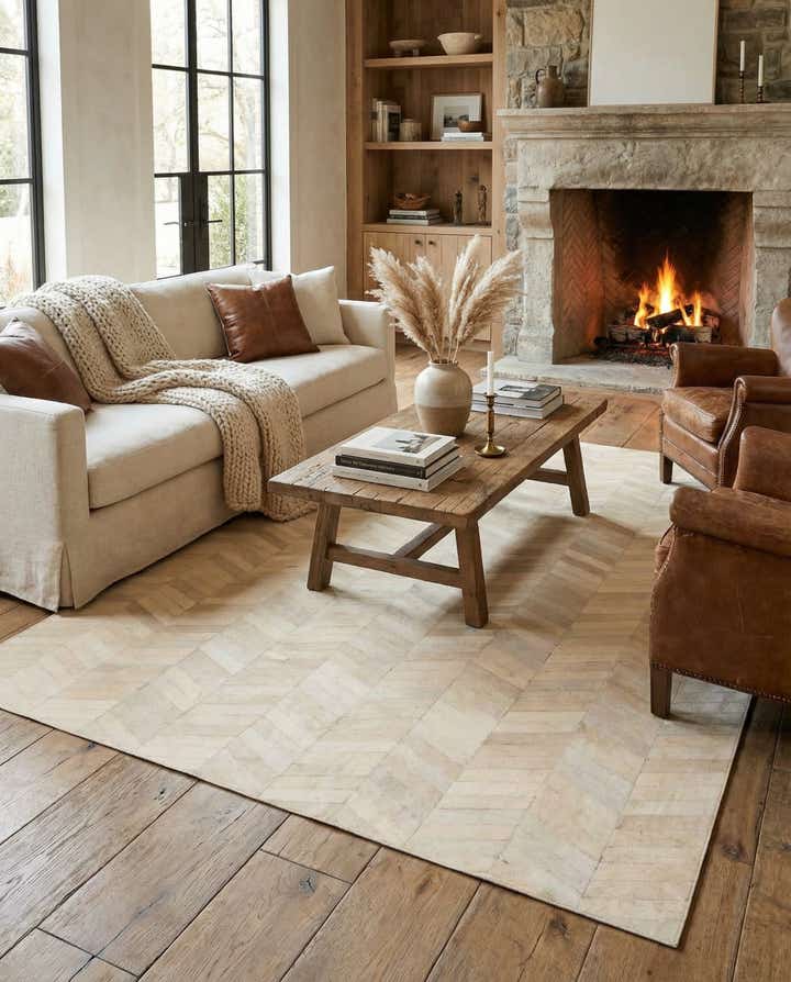 5' 3 x 7' 7 Cowhide Leather Rug