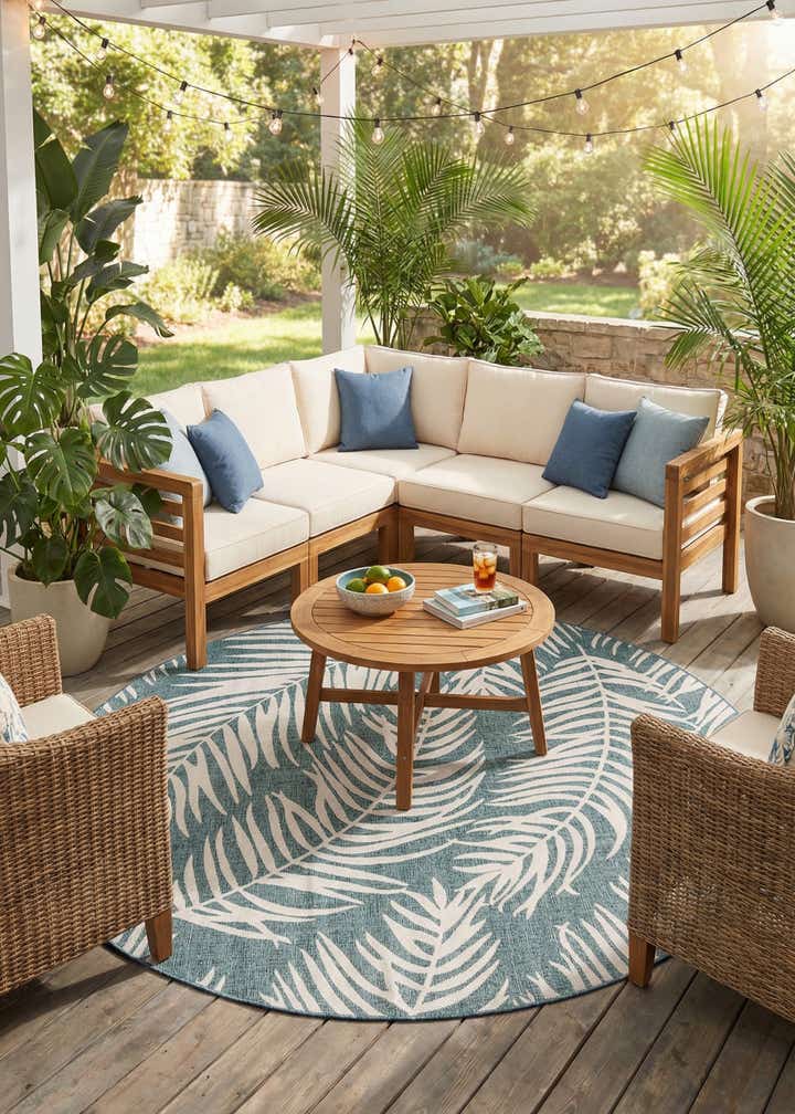 10' 8 x 10' 8 Easy-Clean Botanical Indoor / Outdoor Round Rug