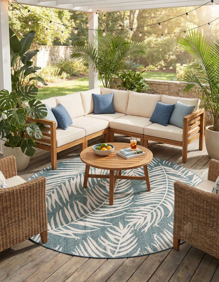 Detail image of 10' 8 x 10' 8 Easy-Clean Botanical Indoor / Outdoor Round Rug