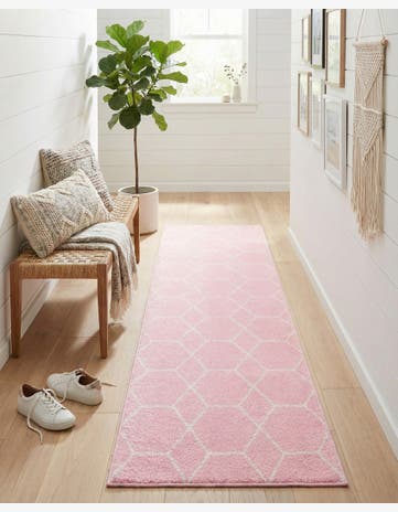 Light Pink Trellis Frieze Runner Rug