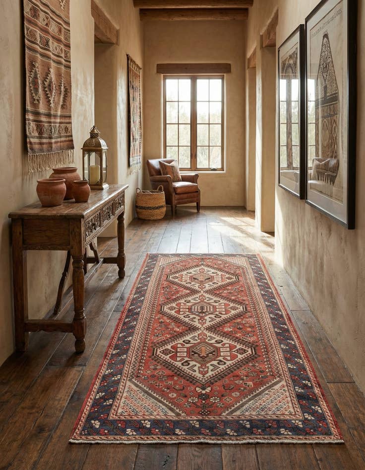 Detail image of 5' x 9' 9  Hand Knotted Shiraz Persian Wool Runner Rug