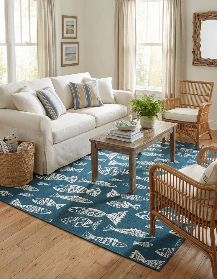 Detail image of 7' 10 x 10'  Washable Coastal Indoor / Outdoor Rug