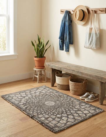 Charcoal and Ivory Hand Woven Chenille Jute Rug