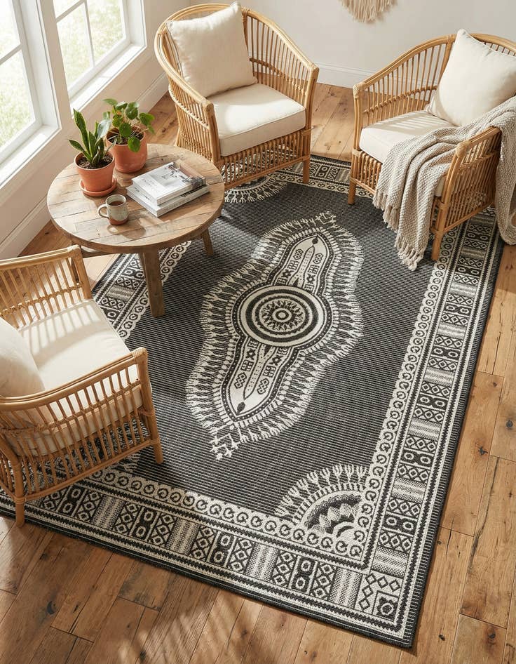 Detail image of 5' 3 x 8'  Washable Traditional Indoor / Outdoor Rug