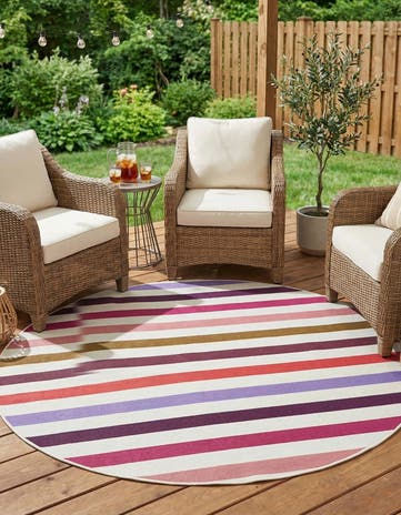White Easy-Clean Ribbon Indoor / Outdoor Round Rug