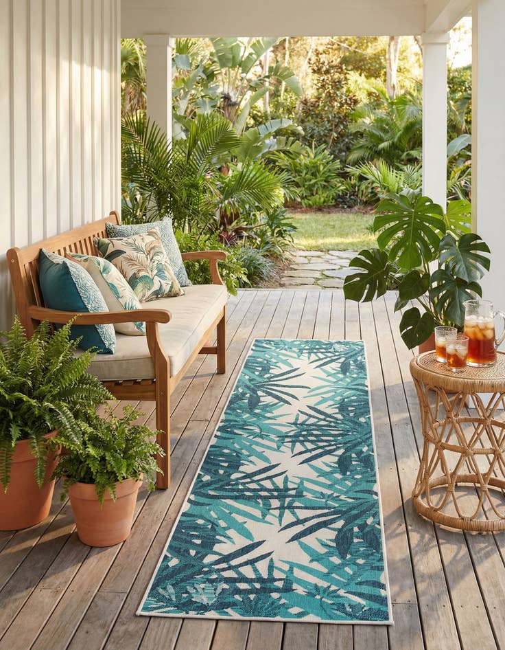 Detail image of 2' 7 x 12'  Washable Botanical Indoor / Outdoor Runner Rug