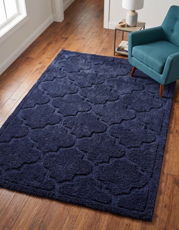Navy Blue Lattice Shag Rug