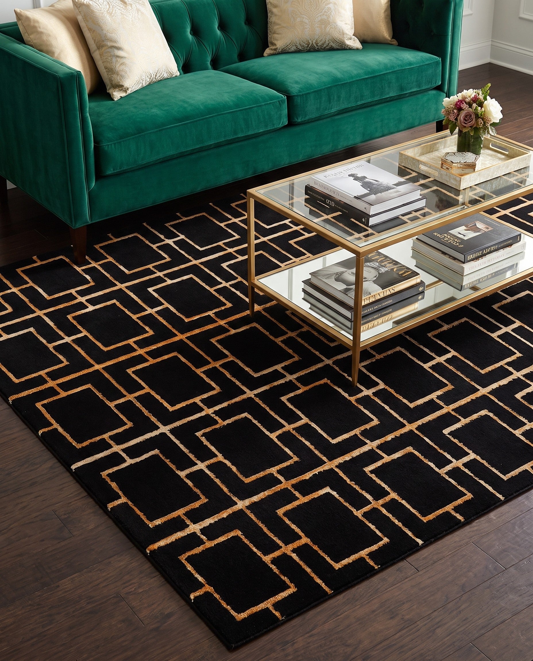 Black and Gold Marilyn Monroe™ Glam Deco Square Rug