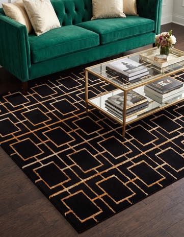 Black and Gold Marilyn Monroe™ Glam Deco Square Rug