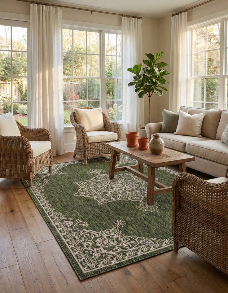 Detail image of  7' x 10'  Washable Traditional Indoor / Outdoor Rug