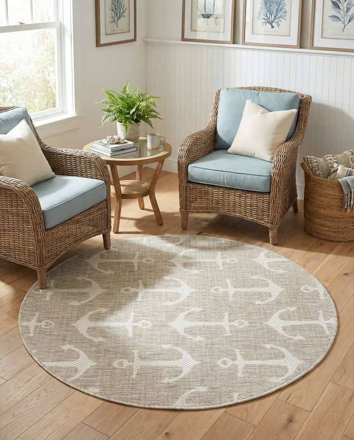 4' x 4' Easy-Clean Coastal Indoor / Outdoor Round Rug