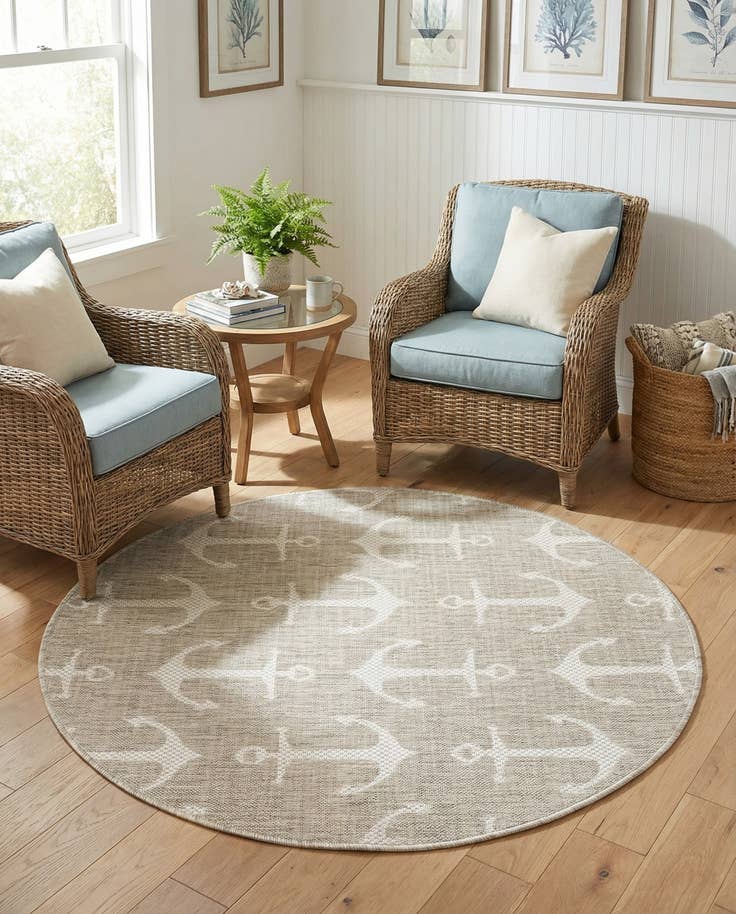 Detail image of 4' x 4' Easy-Clean Coastal Indoor / Outdoor Round Rug