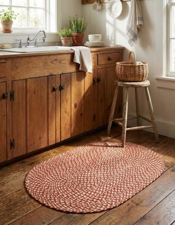 Rust Red Handmade Tweed Braided Jute Oval Rug