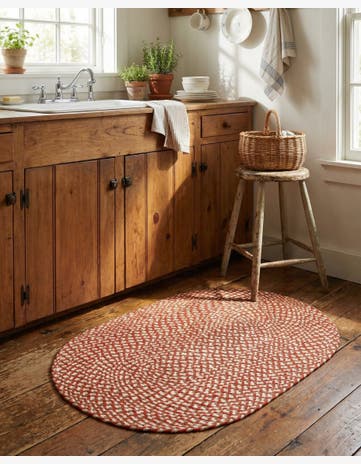 Rust Red Handmade Tweed Braided Jute Oval Rug