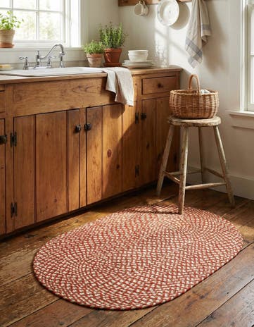 Rust Red Handmade Tweed Braided Jute Oval Rug