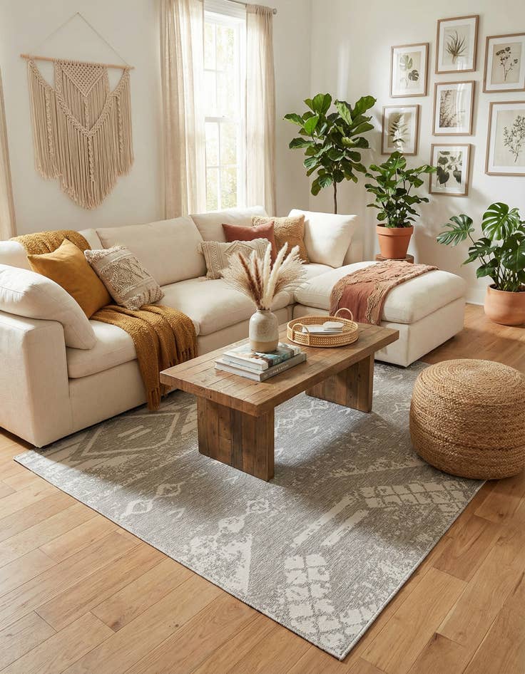 Detail image of  9' x 12'  Washable Bohemian Indoor / Outdoor Rug