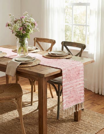 Rose Hand Woven Chindi Cotton Table Runner Rug