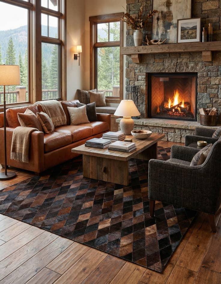 Detail image of 5' 8 x 8' Cowhide Stocks Rug