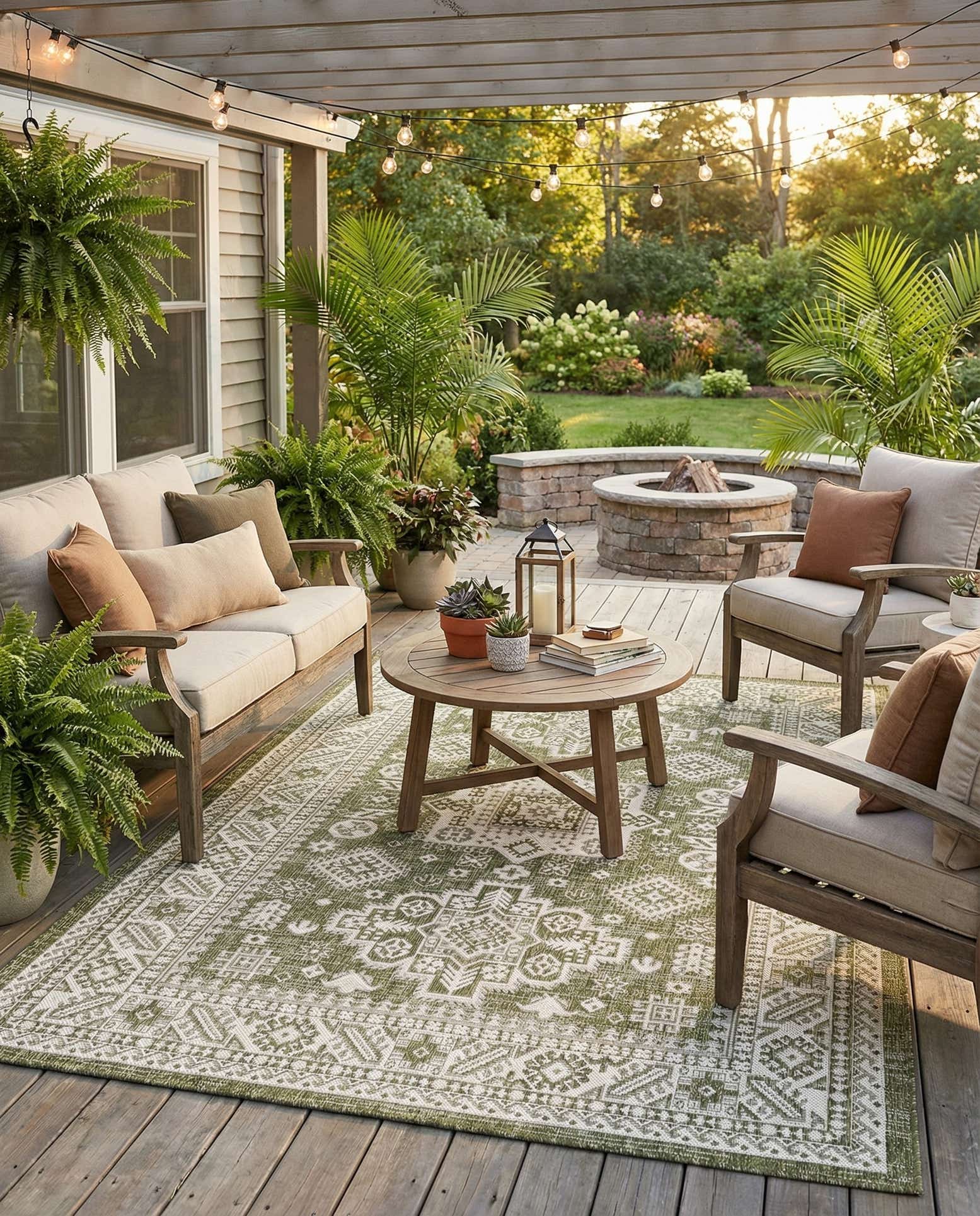 5' 3 x 8' Easy-Clean Aztec Indoor / Outdoor Rug