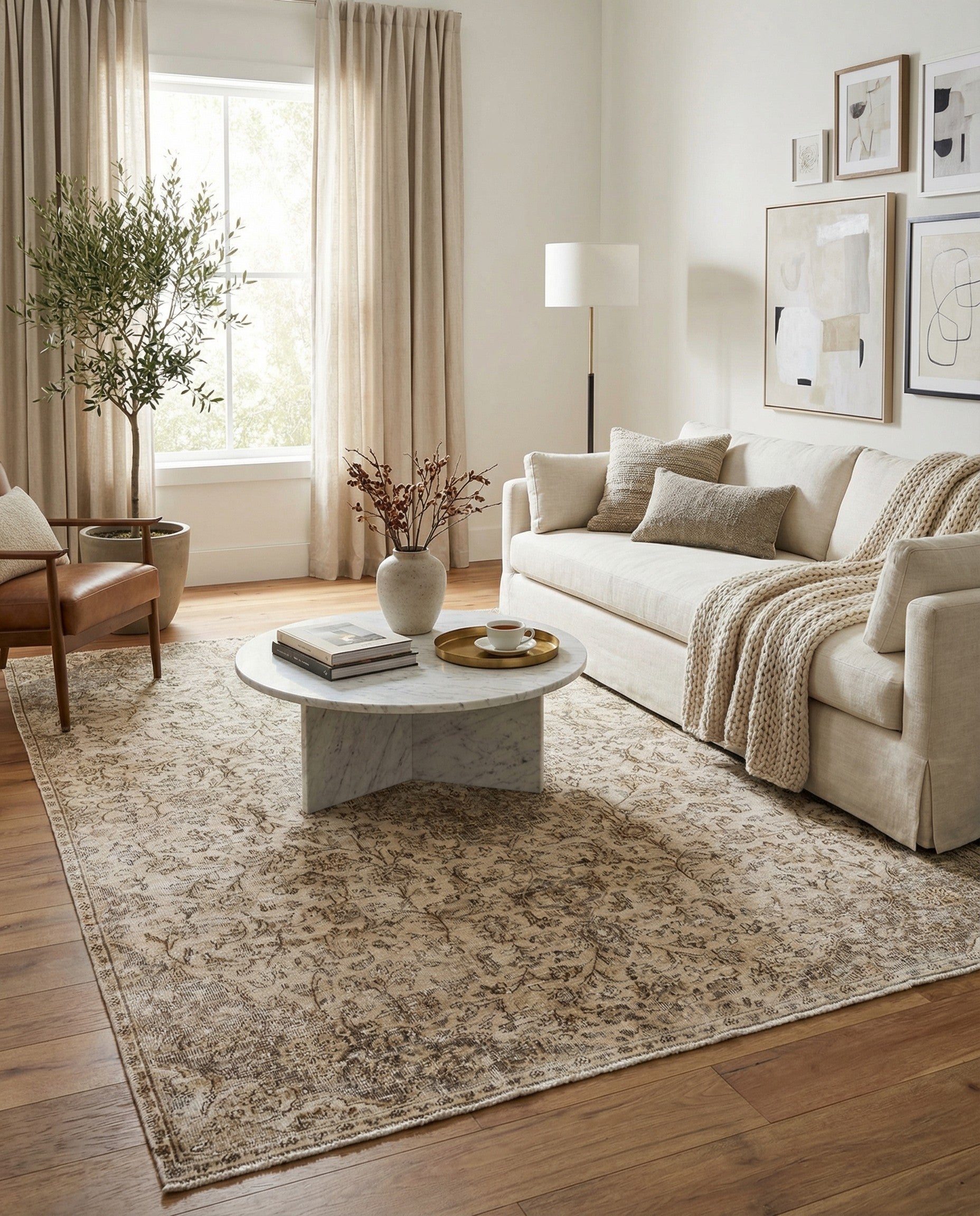 Beige 6' 7 x 9' 6 Hand Knotted Ultra Vintage Persian Wool Rug