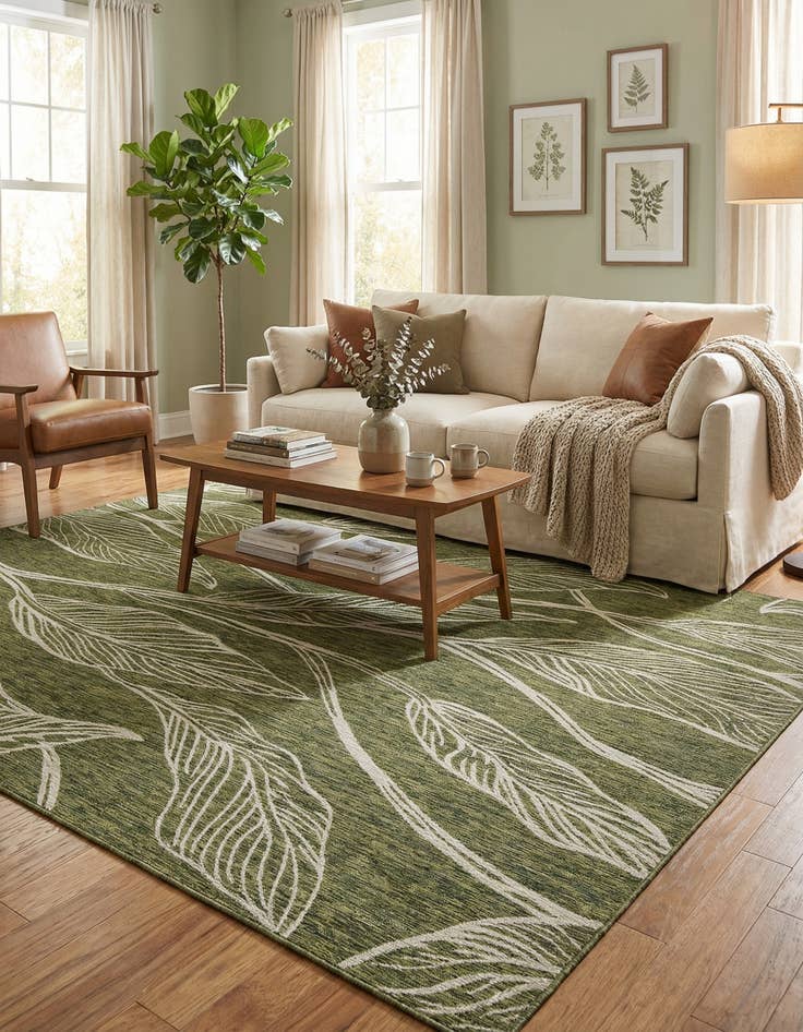 Detail image of 9' x 12' Easy-Clean Botanical Indoor / Outdoor Rug