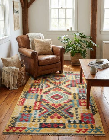 3' 5 x 6' 6 Hand Woven Kilim Maymana Wool Rug