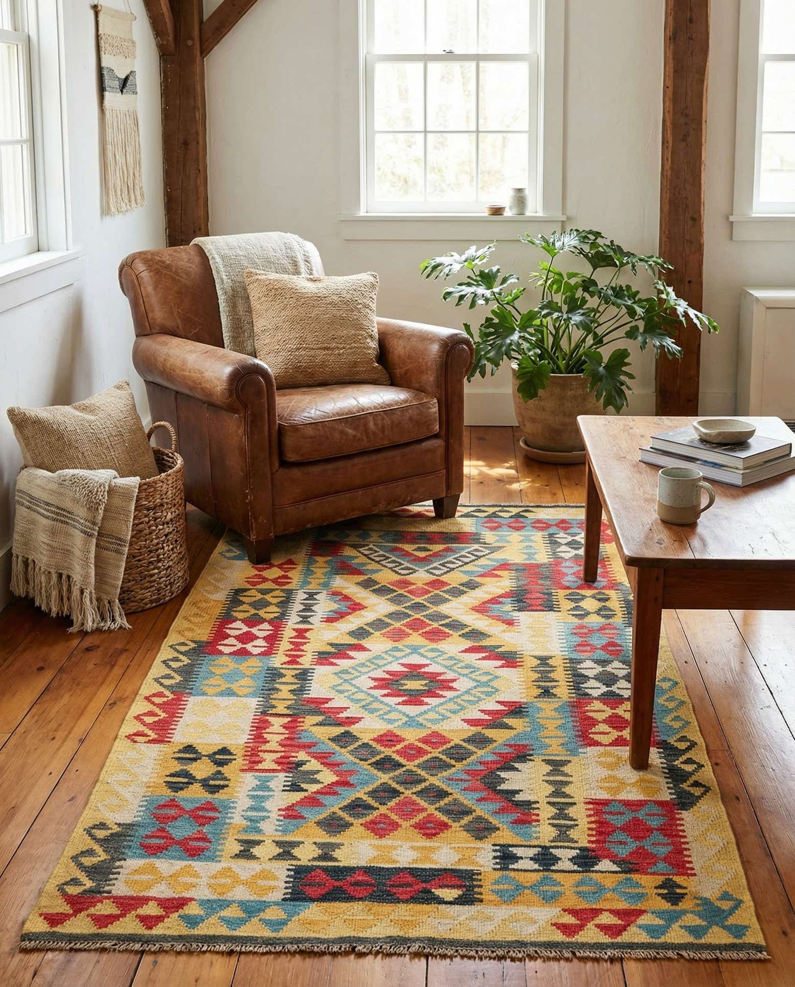 3' 5 x 6' 6 Hand Woven Kilim Maymana Wool Rug