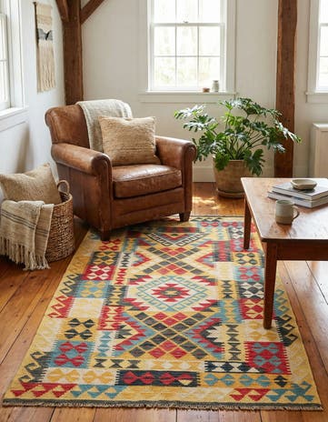 3' 5 x 6' 6 Hand Woven Kilim Maymana Wool Rug
