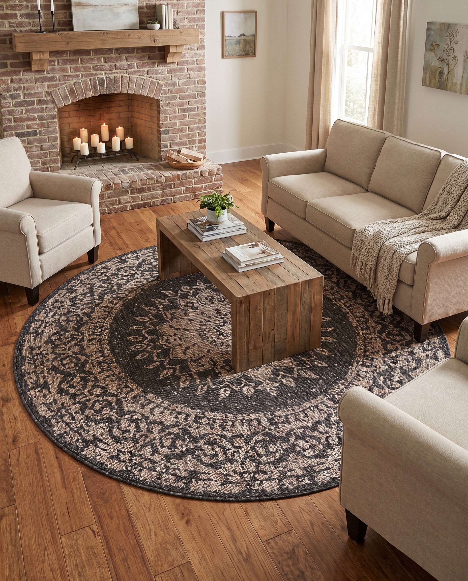 6' x 6' Easy-Clean Traditional Indoor / Outdoor Round Rug
