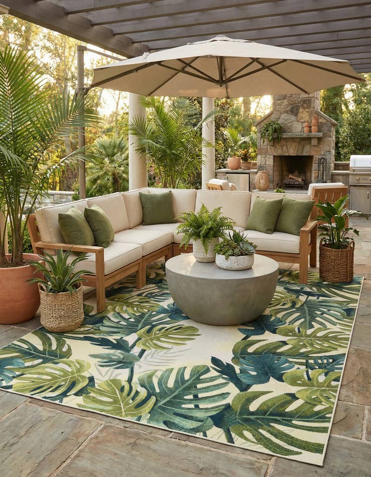 Detail image of 10' x 14' 2  Washable Botanical Indoor / Outdoor Rug