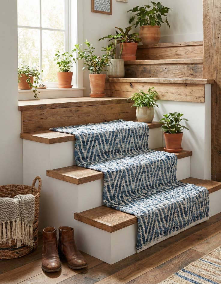 Detail image of 0' 9 x 2' 6  Hand Woven Chindi Chevron Stair Rug