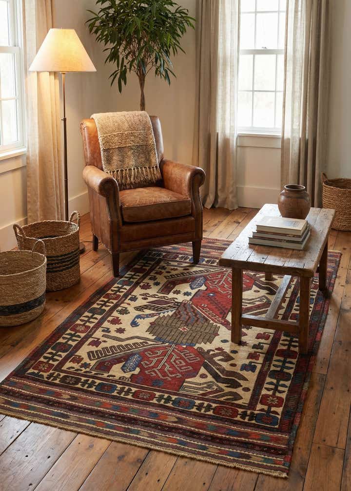 3' 10 x 6' 8 Hand Knotted Sumak Wool Rug