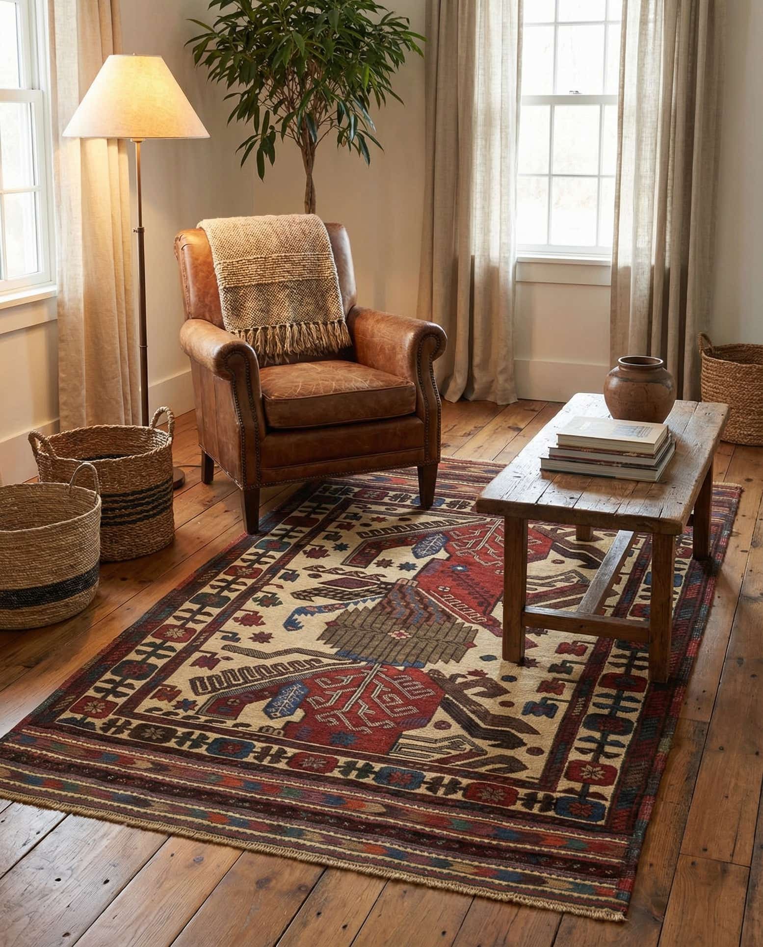 3' 10 x 6' 8 Hand Knotted Sumak Wool Rug