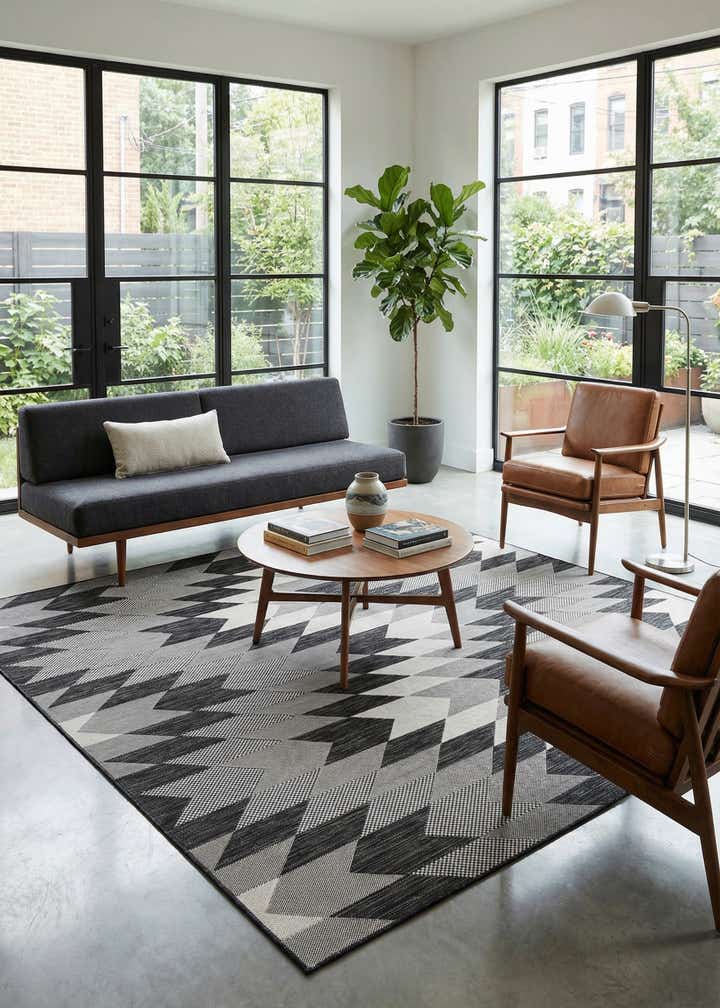 7' 10 x 7' 10 Easy-Clean Modern Indoor / Outdoor Square Rug