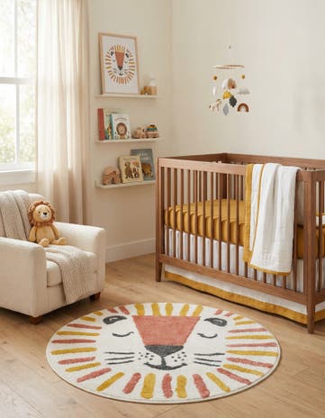Ivory Lion Whimsy Kids Round Rug