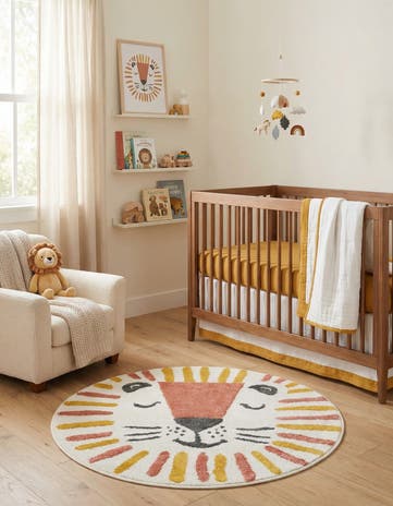 Ivory Lion Whimsy Kids Round Rug