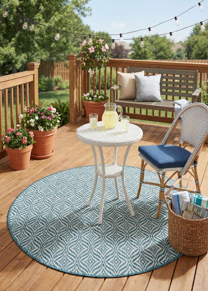 4' x 4' Easy-Clean Trellis Indoor / Outdoor Round Rug