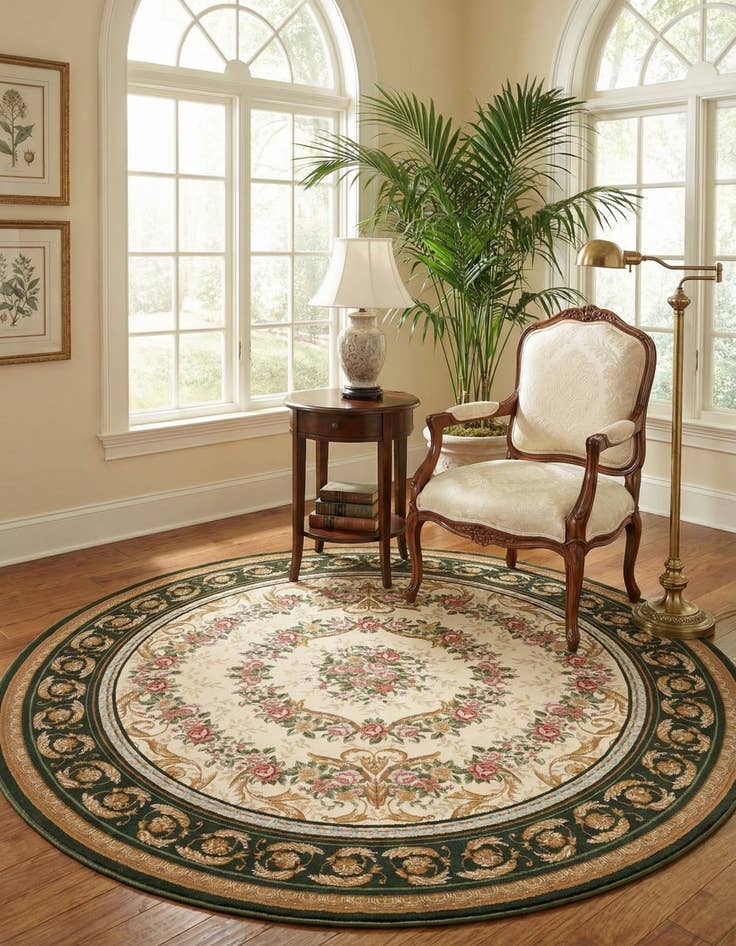 Detail image of 7' 10 x 7' 10  Washable Traditional Indoor / Outdoor Round Rug