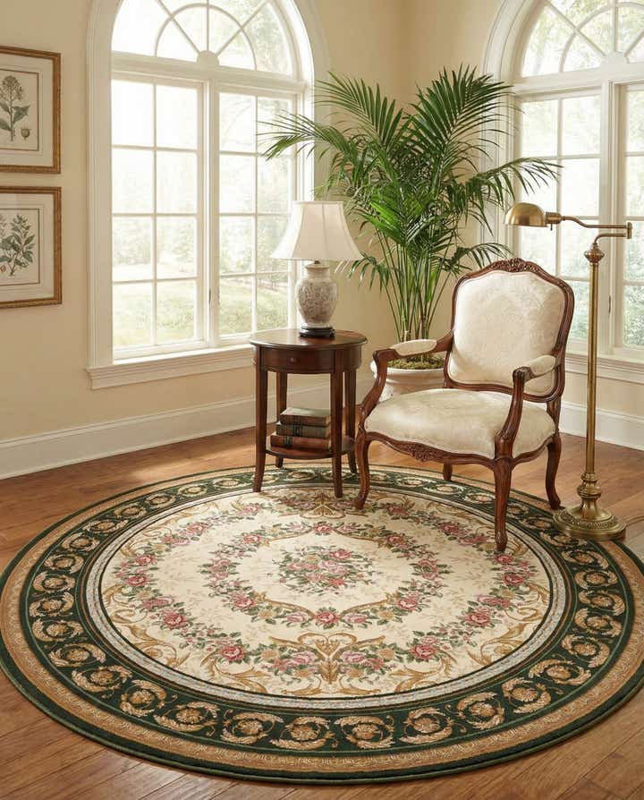 7' 10 x 7' 10 Easy-Clean Traditional Indoor / Outdoor Round Rug