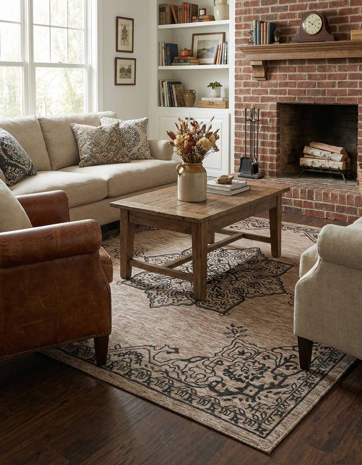 Detail image of  7' 10 x 7' 10  Washable Traditional Indoor / Outdoor Square Rug